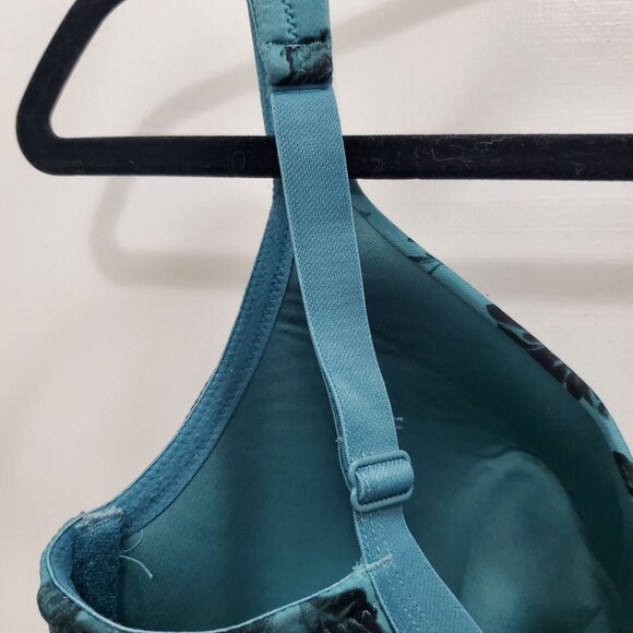 Cacique Lightly Lined Full Coverage Green Floral Print Underwire T-Shirt Bra 36F - Picture 6 of 8